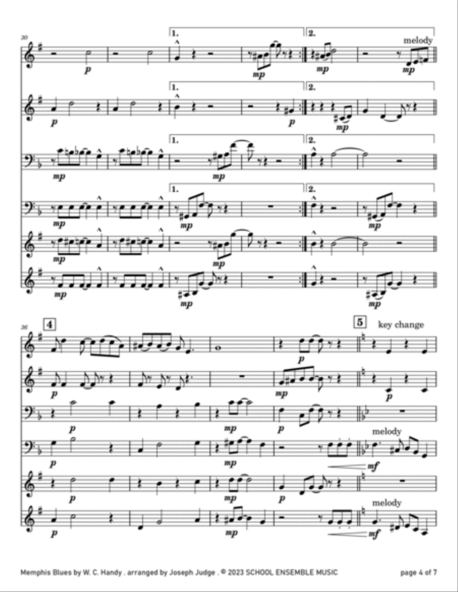 Memphis Blues by Handy for Brass Quartet in Schools Brass Quartet scores gallery preview page 4