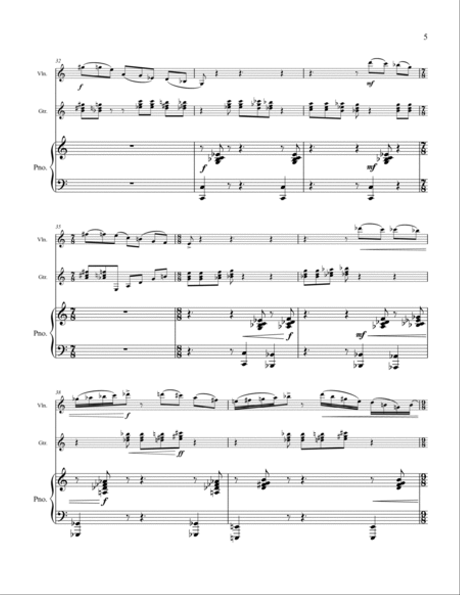 Three for Three for Violin, Guitar and Piano Chamber Music scores gallery preview page 5