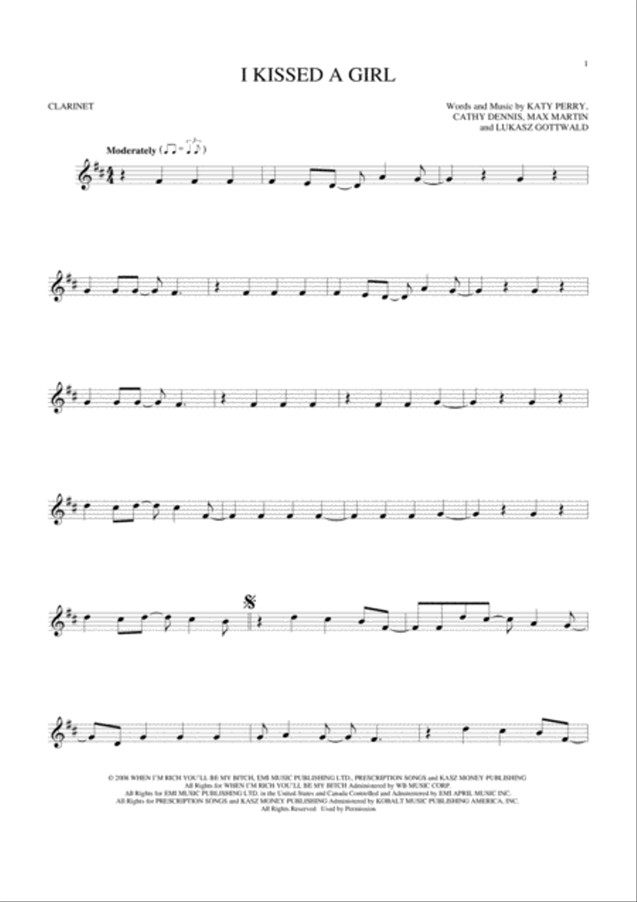 I Kissed A Girl I Kissed A Girl Clarinet Solo scores gallery preview page 1