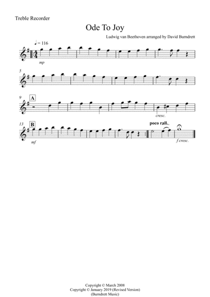 Ode To Joy for Recorder Quartet image number null