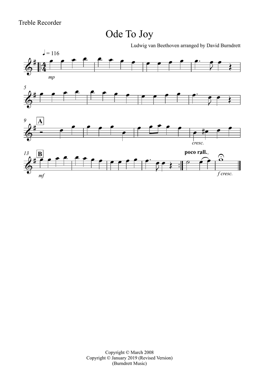 Ode To Joy for Recorder Quartet Recorder scores gallery preview page 4