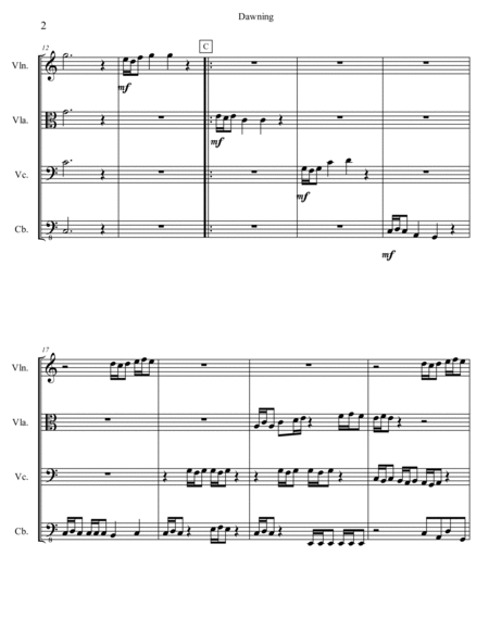 Dawning (Opus 400) Quartet (Violin, Viola, Cello, and Contrabass) - Score Only