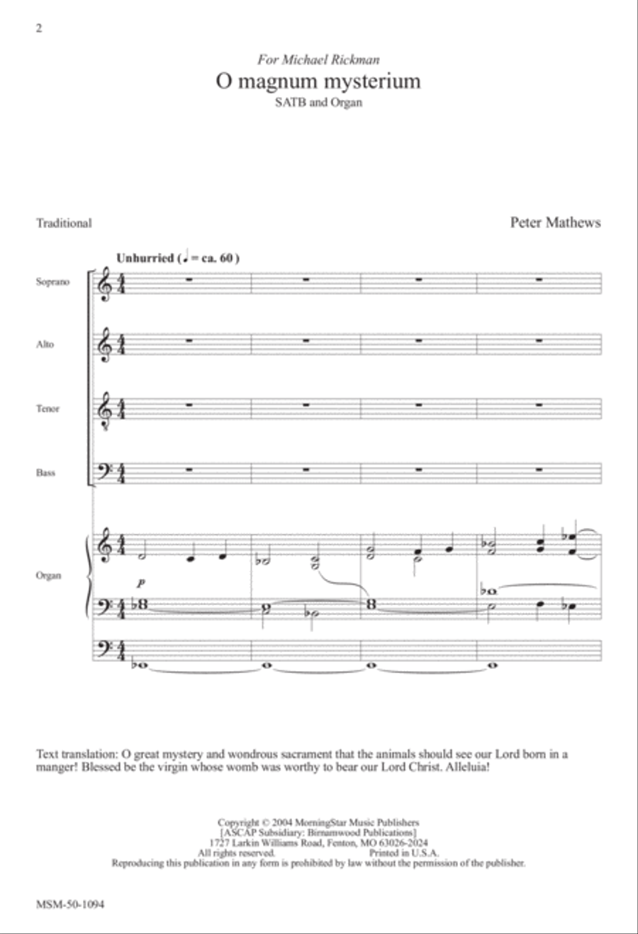 O Magnum Mysterium 4-Part scores gallery preview page 1