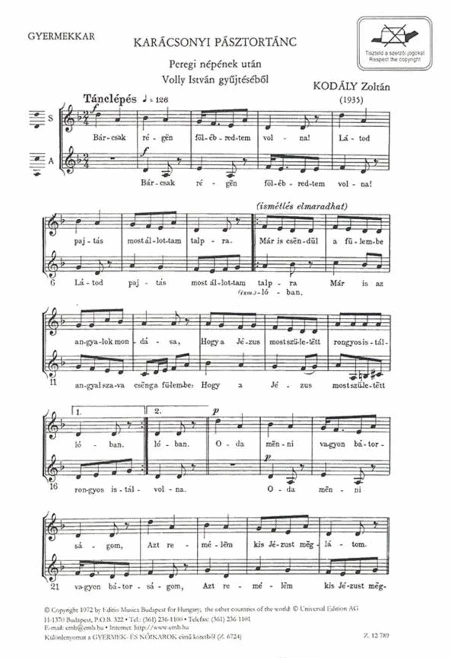 Karacsonyi Pasztortanc Peregi Nepenek Utan Volly Children's Choir scores gallery preview page 1