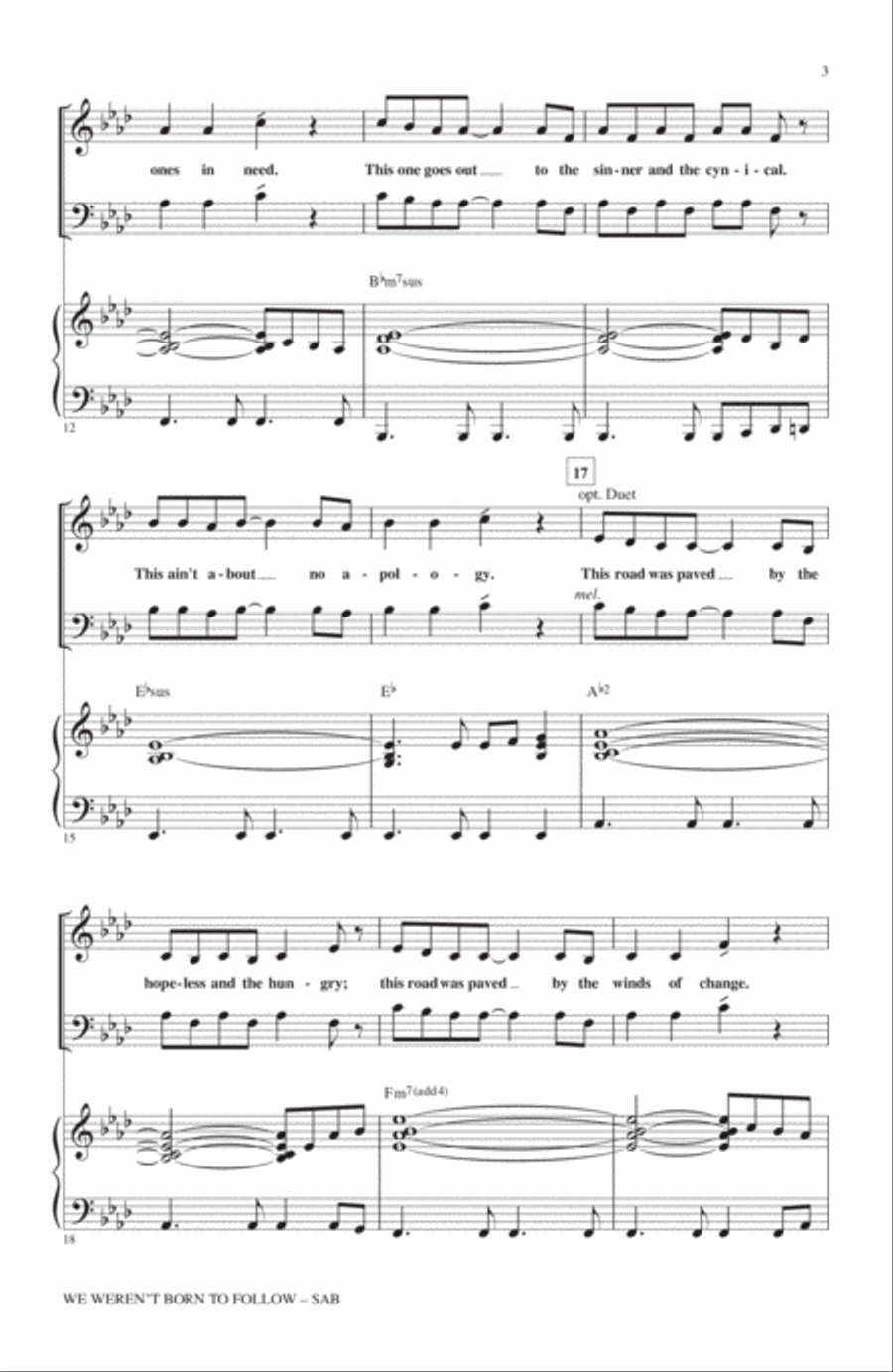 We Weren't Born To Follow 3-Part scores gallery preview page 2