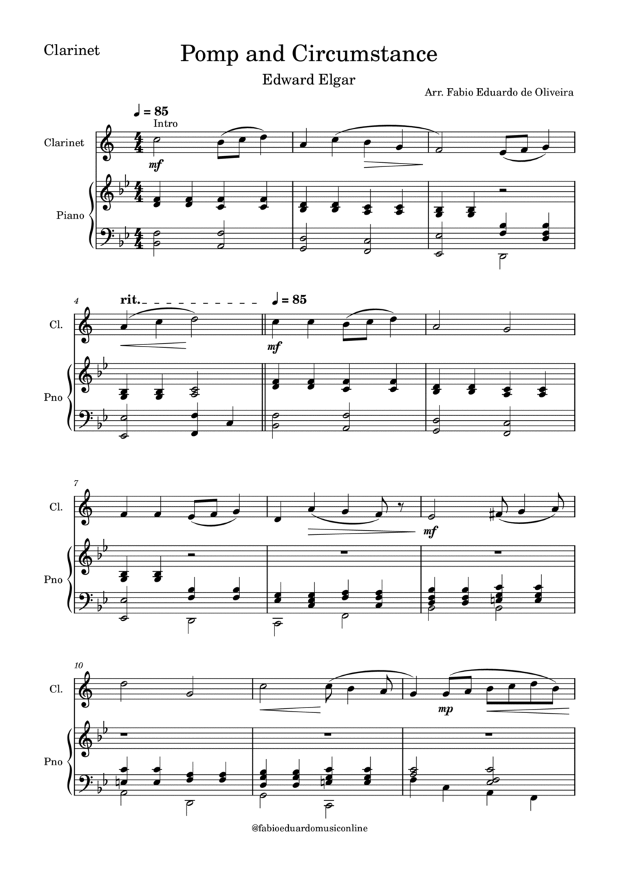 Pomp and Circumstance B-Flat Clarinet scores gallery preview page 1