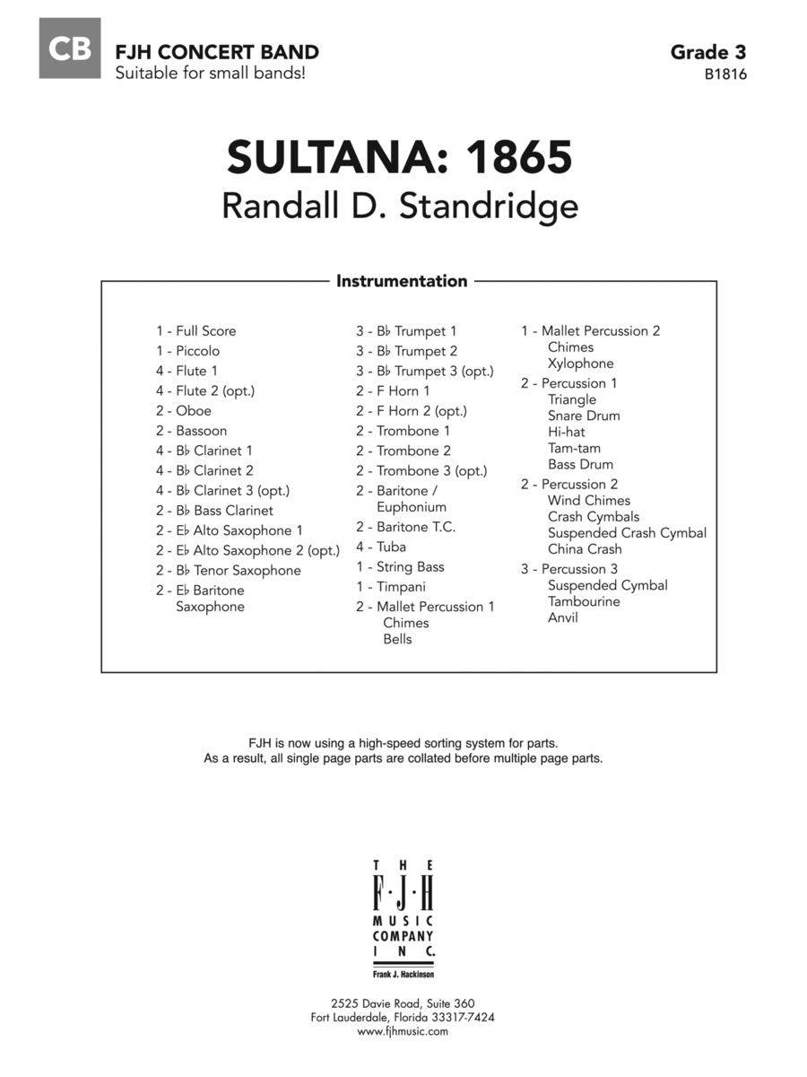 Sultana: 1865: Score Sultana: 1865: Score Concert Band scores gallery preview page 1