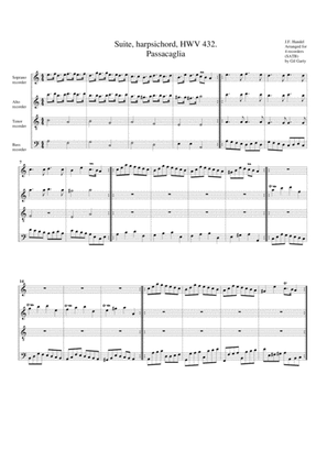 Book cover for Passacaglia from suite, HWV 432 (arrangement for 4 recorders)
