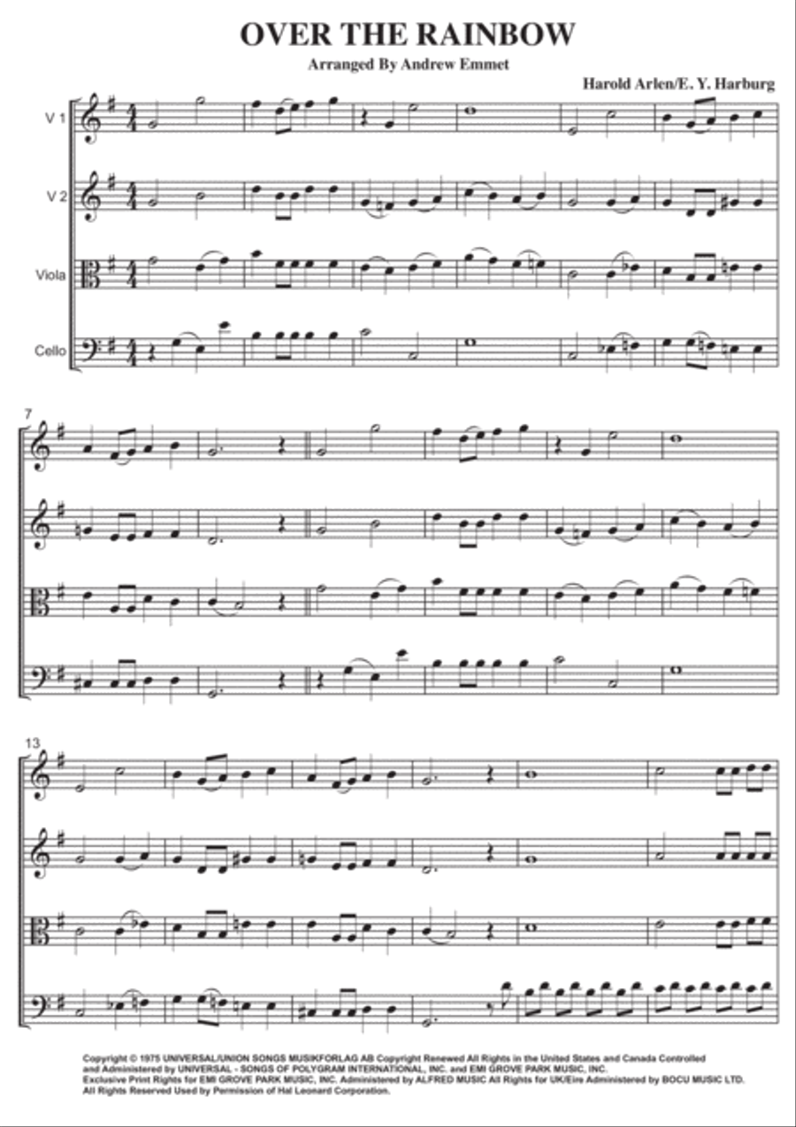 Over The Rainbow (from The Wizard Of Oz) String Quartet scores gallery preview page 3