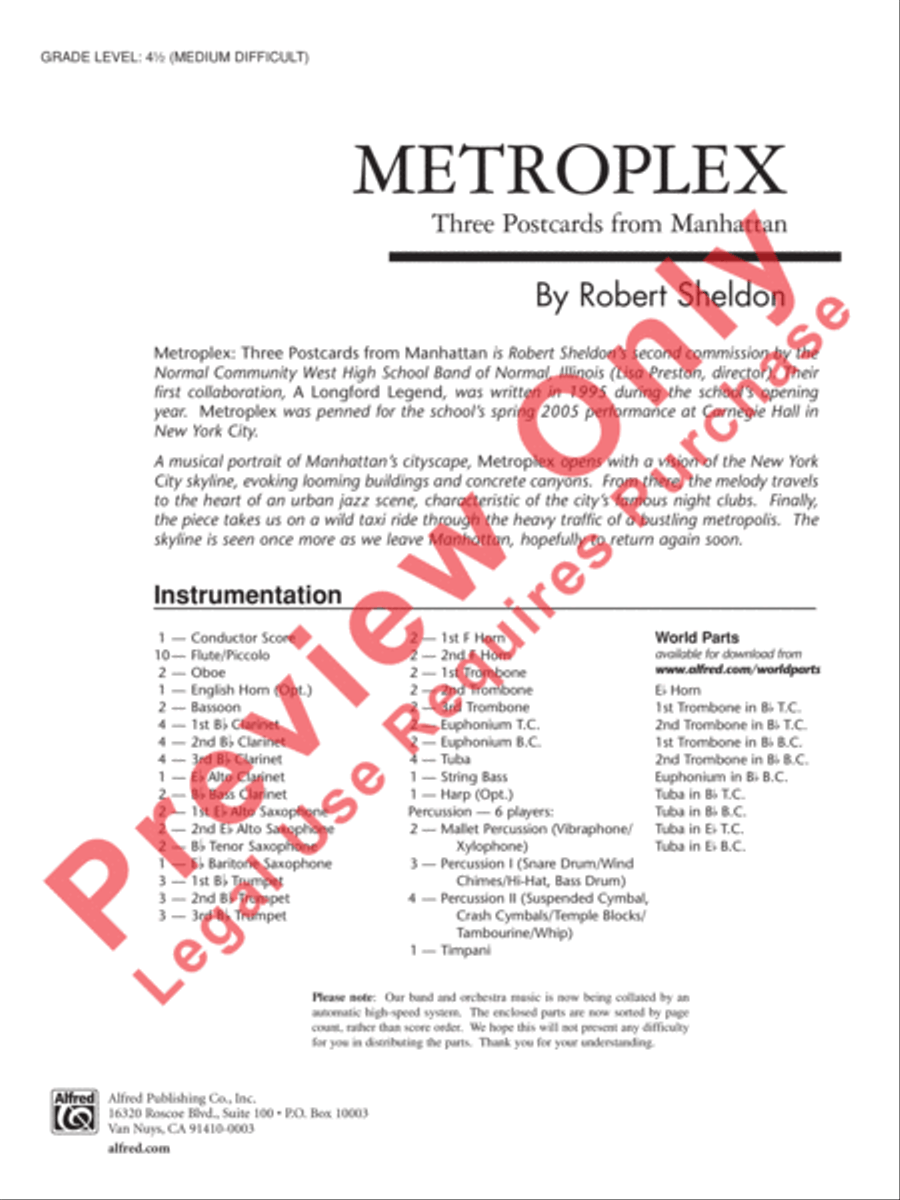 Metroplex: Three Postcards from Manhattan Concert Band scores gallery preview page 2