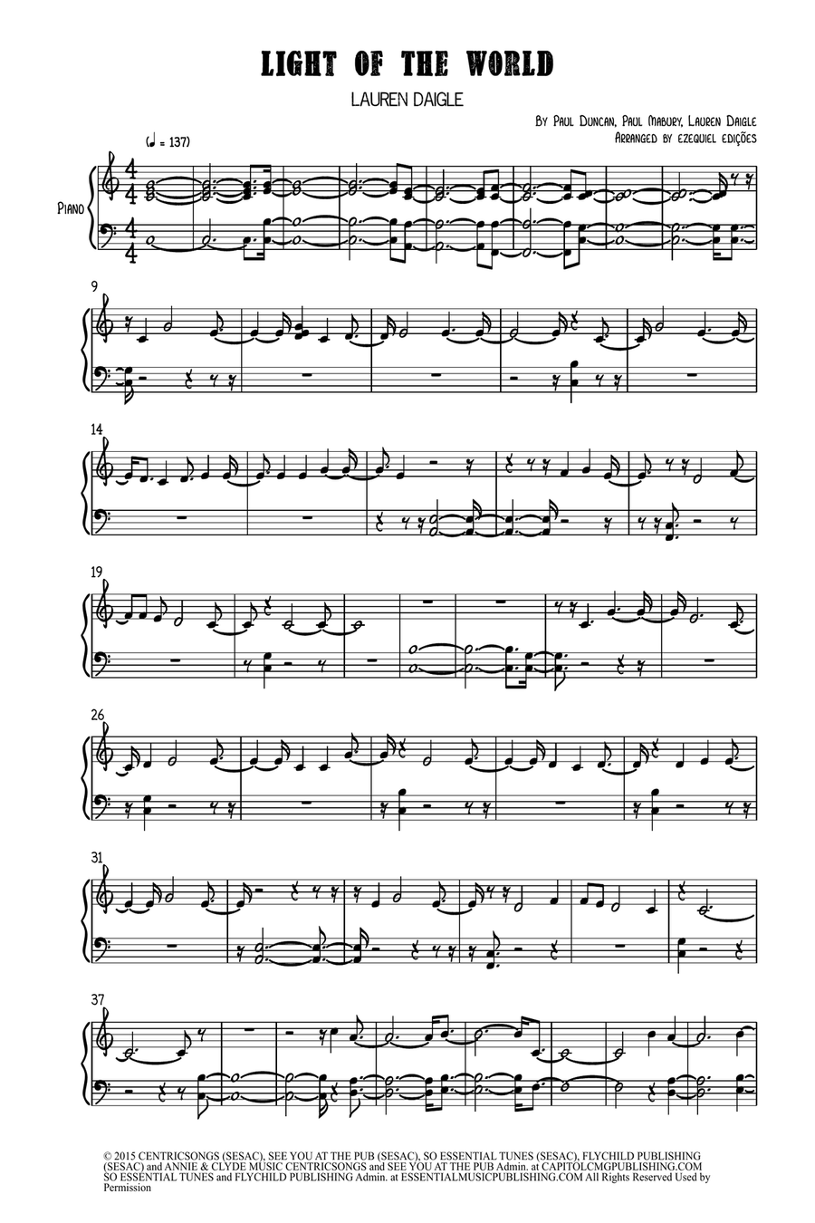 Light Of The World Light Of The World Piano Solo scores gallery preview page 1