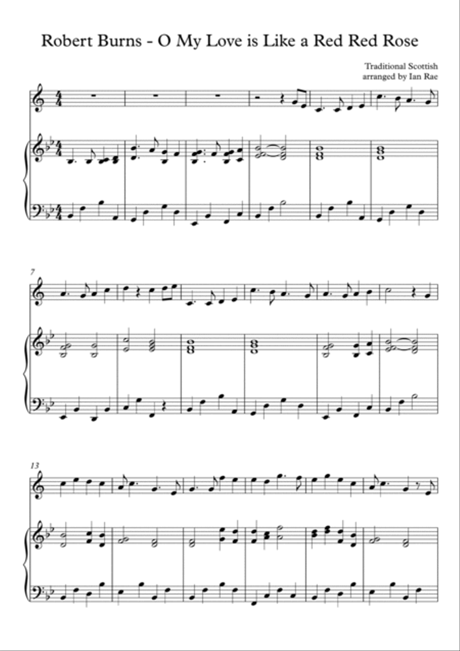 Robert Burns - Oh My Love Is Like A Red Red Rose For Bb and Eb Transposing Instruments Small Ensemble scores gallery preview page 1