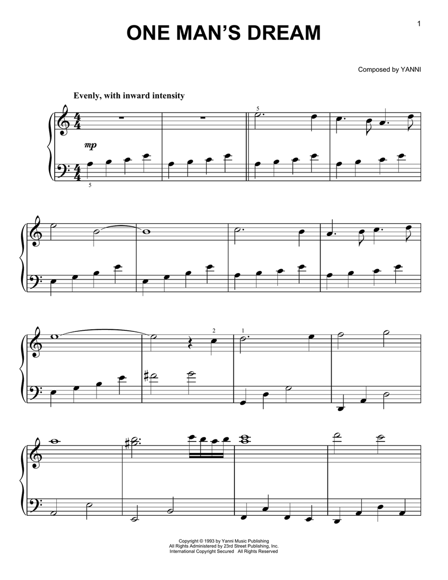 One Man's Dream One Man's Dream Easy Piano scores gallery preview page 1