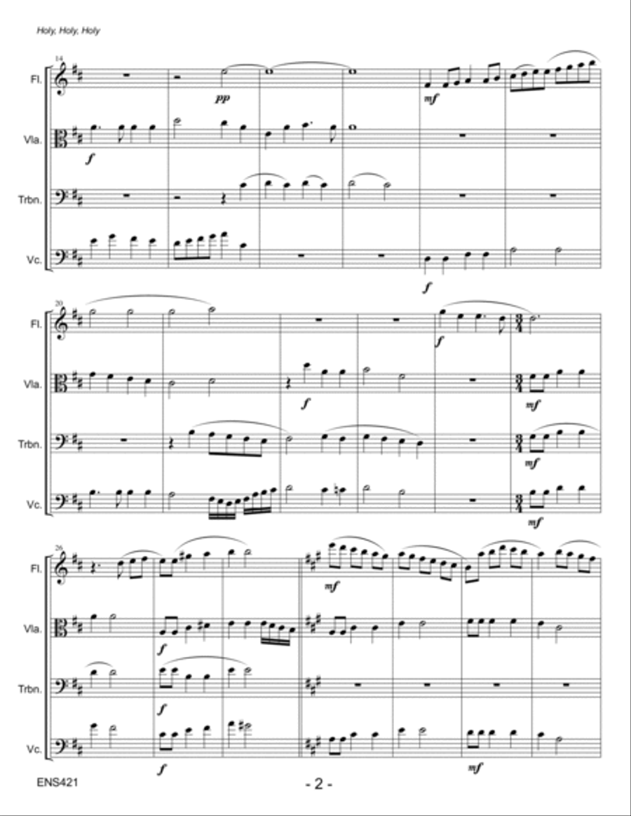 HOLY, HOLY, HOLY - Flute, Viola or Clarinet, Trombone & Cello (unaccompanied) Large Ensemble scores gallery preview page 2