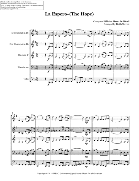 La Espero (The Hope) for Brass Quintet (Anthem of the Esperanto language) image number null
