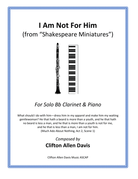 I Am Not For Him (Solo Clarinet and Piano) from "Shakespeare Miniatures" image number null