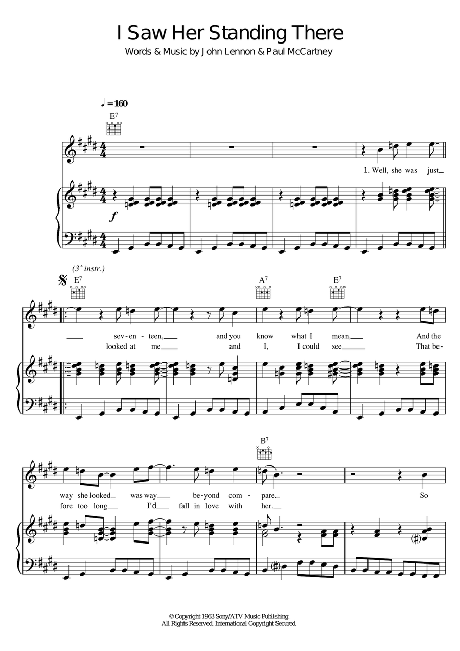 I Saw Her Standing There Piano, Vocal, Guitar scores gallery preview page 1