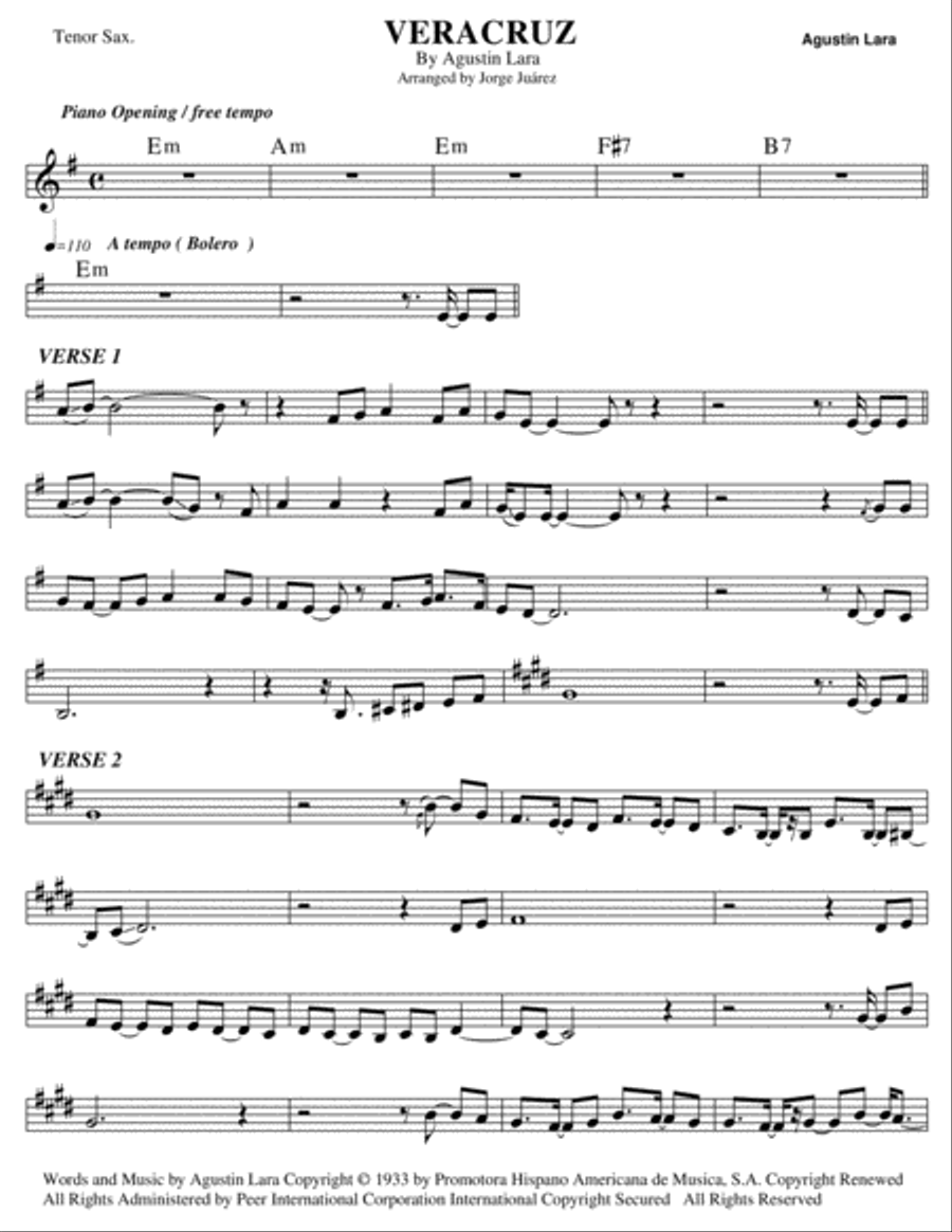 Veracruz Veracruz Tenor Saxophone scores gallery preview page 1