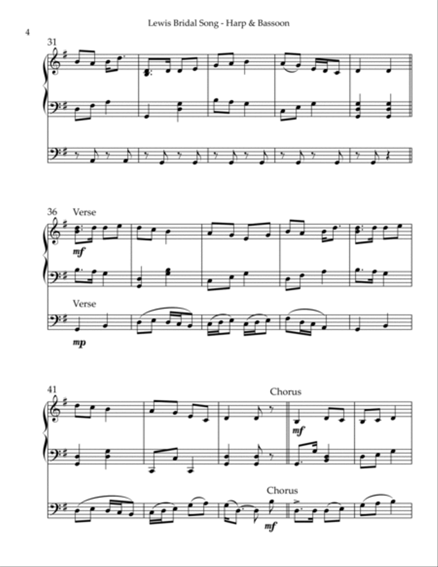 Lewis Bridal Song/Mairi’s Wedding, Duet for Bassoon & Harp Bassoon scores gallery preview page 4