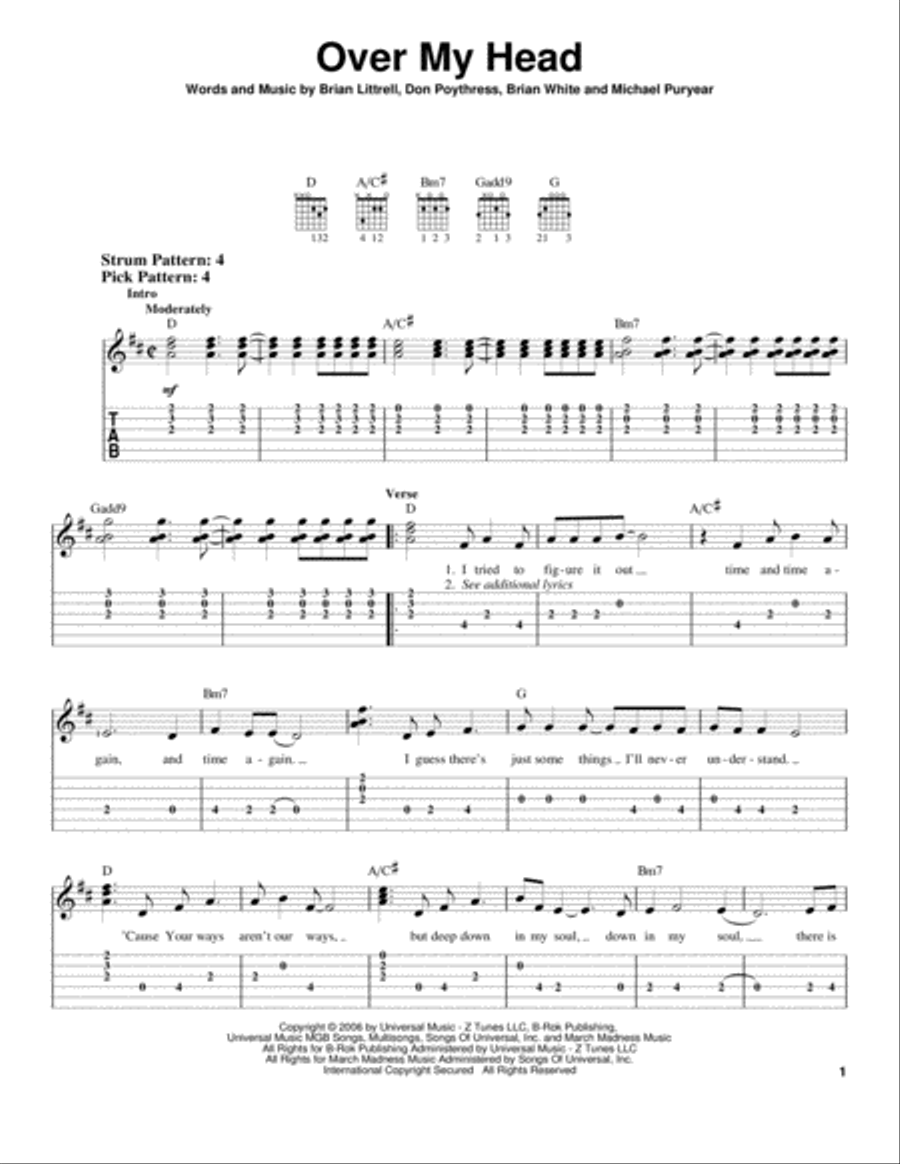 Over My Head Over My Head Acoustic Guitar scores gallery preview page 1
