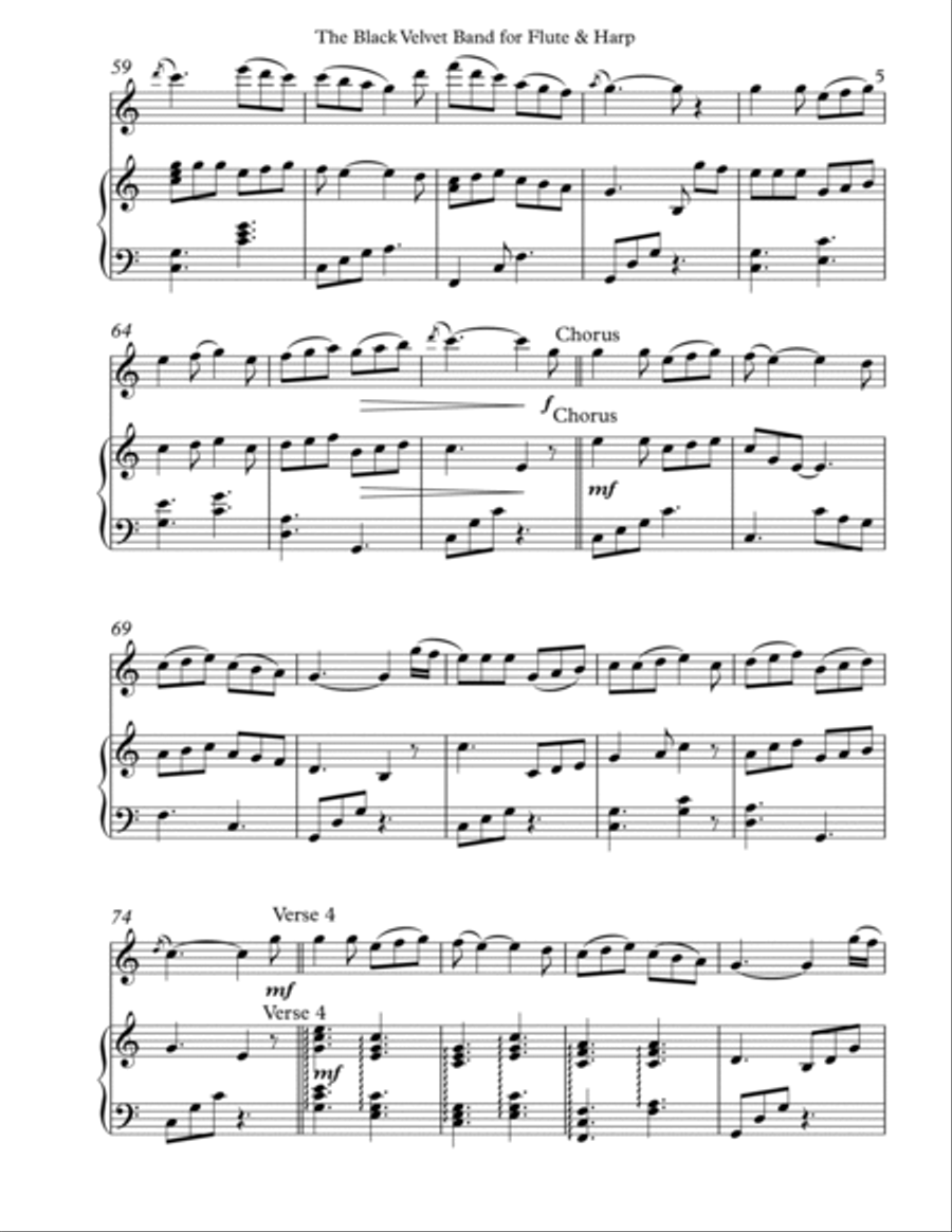 The Black Velvet Band, Duet for Flute & Harp Flute scores gallery preview page 5