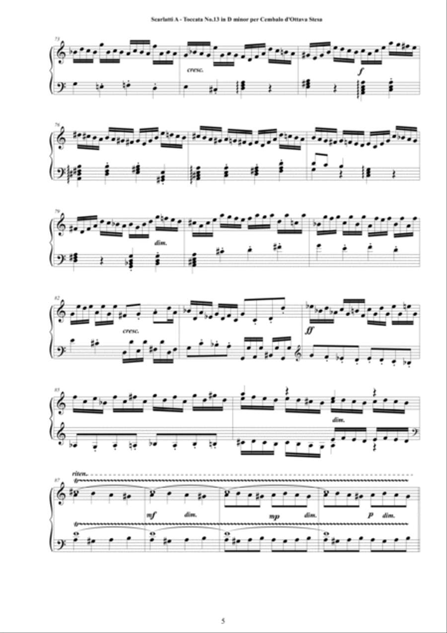 Scarlatti A - Toccata No.13 in D minor d-Ottava Stesa for Cembalo or Piano Harpsichord scores gallery preview page 5