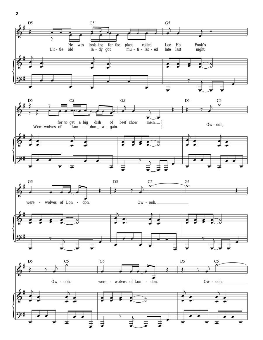 Werewolves Of London Werewolves Of London Piano, Vocal scores gallery preview page 2
