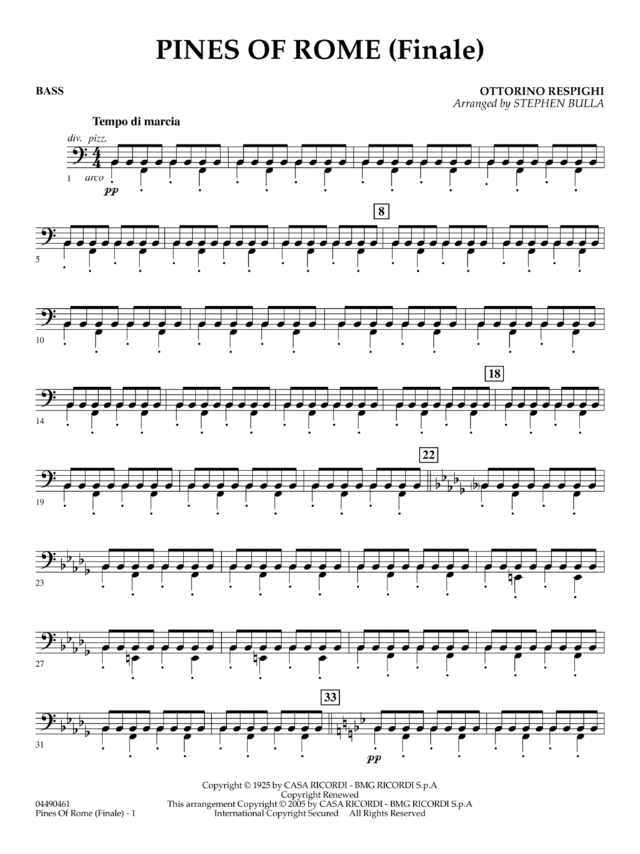 The Pines of Rome (Finale) (arr. Stephen Bulla) - String Bass Full Orchestra scores gallery preview page 1