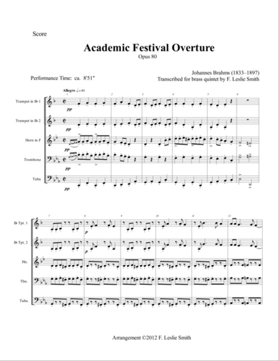 Academic Festival Overture, Opus 80 Brass Ensemble scores gallery preview page 2