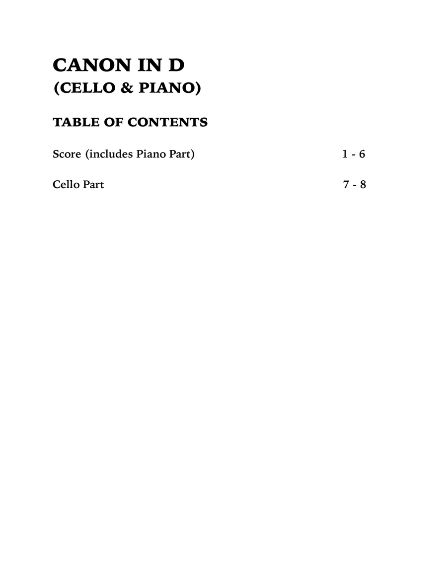 Canon in D (Cello and Piano) Piano scores gallery preview page 4