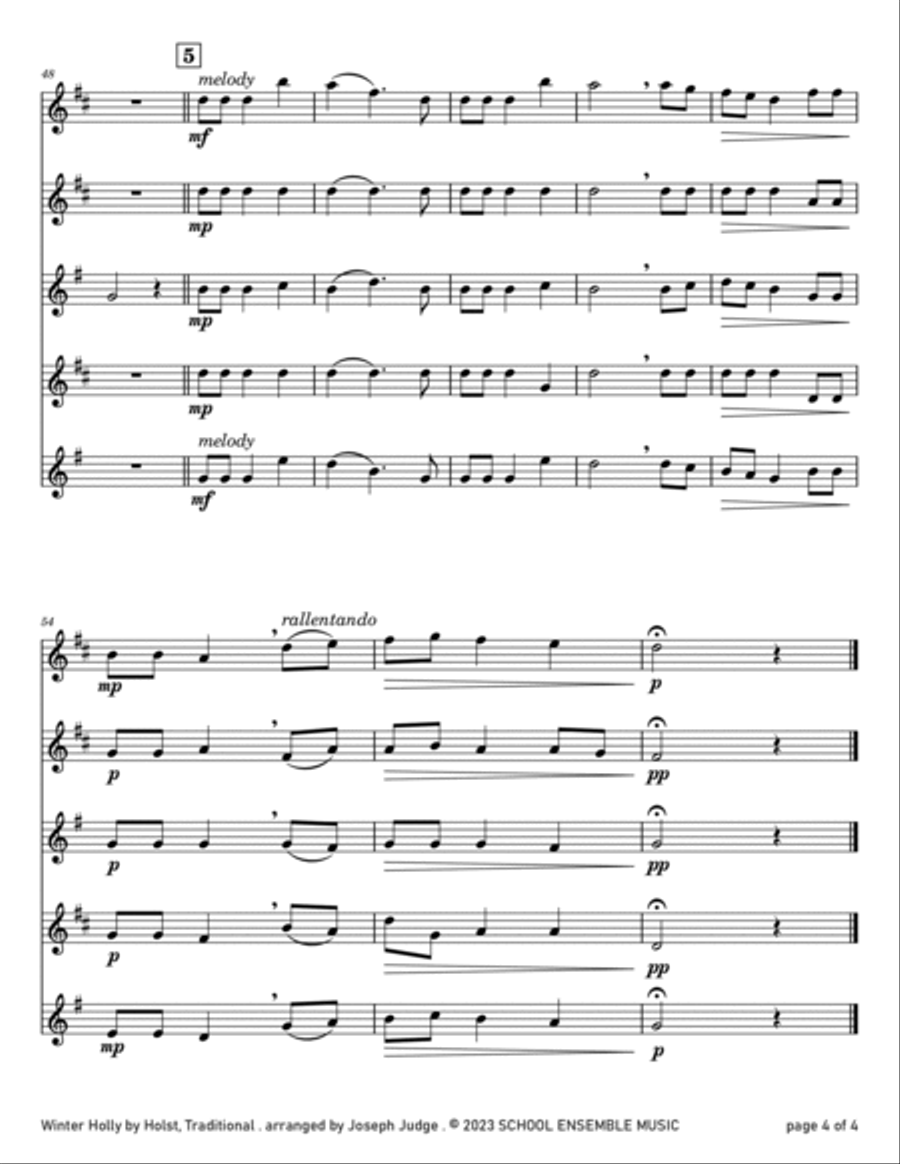 Winter Holly for Saxophone Quartet in Schools Saxophone Quartet scores gallery preview page 4