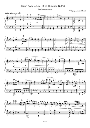 Book cover for Mozart - Piano Sonata No.14 in C minor K.457 1st Mov - Original With Fingered - For Piano Solo