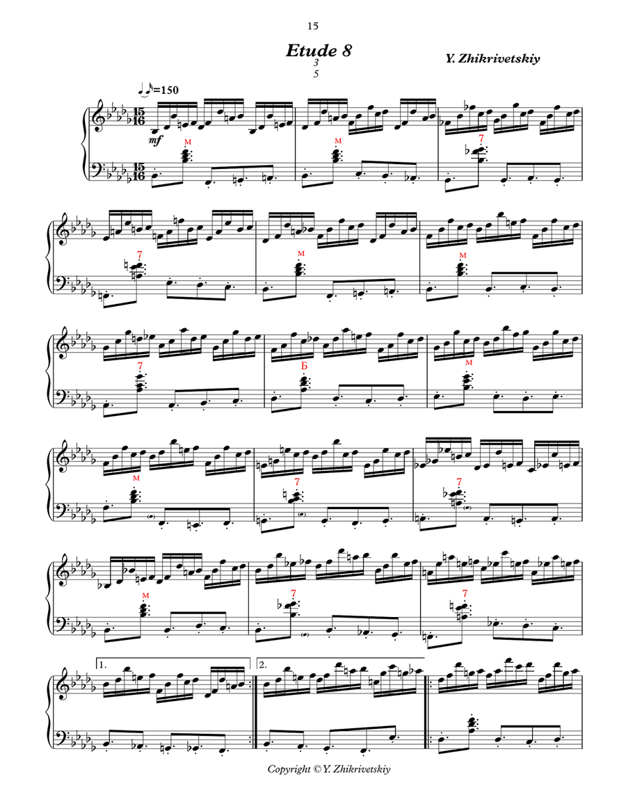 Polyrhythmic etude #8 for accordion: 5 in the left hand - 3 in the right. Accordion scores gallery preview page 1