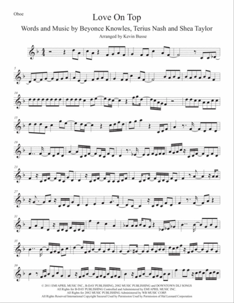 Love On Top Oboe Solo scores gallery preview page 1