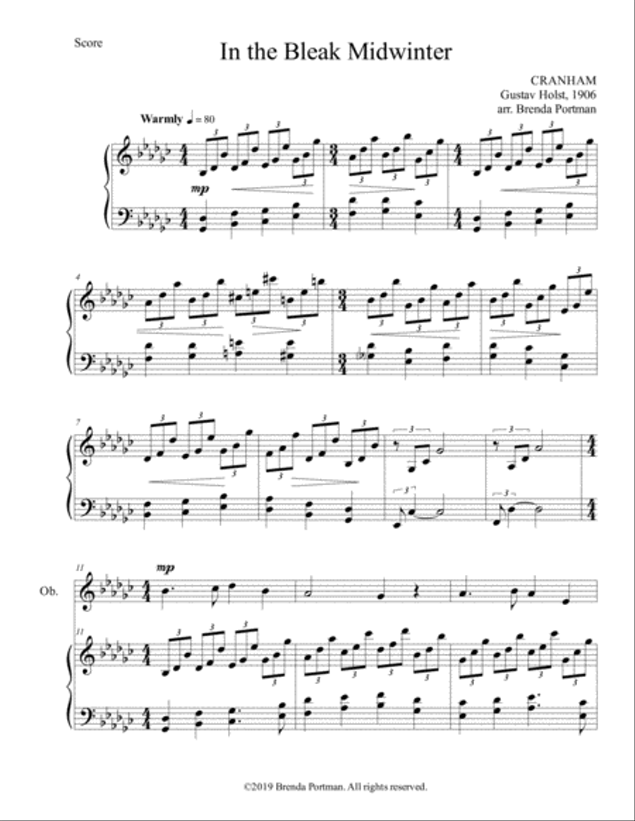 In the Bleak Midwinter (oboe/piano), arr. Brenda Portman Piano scores gallery preview page 1