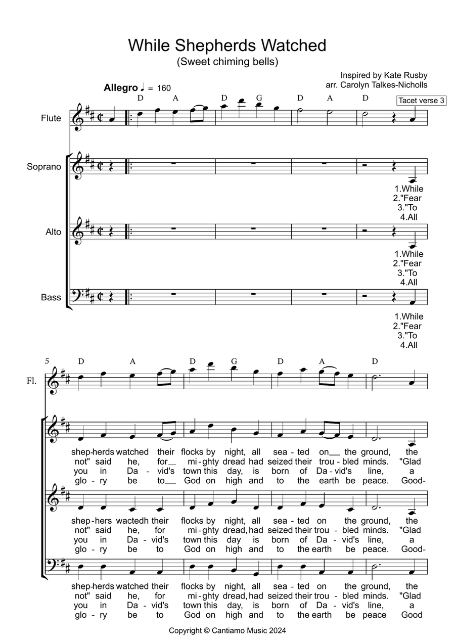 While Shepherds Watched - Sweet Chiming Bells 3-Part scores gallery preview page 1