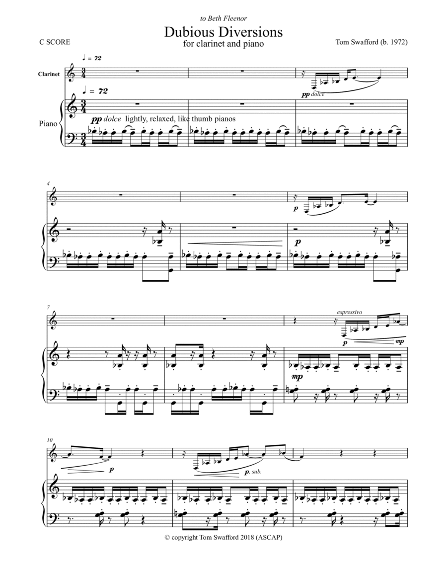 Dubious Diversions for B flat clarinet and piano B-Flat Clarinet scores gallery preview page 1