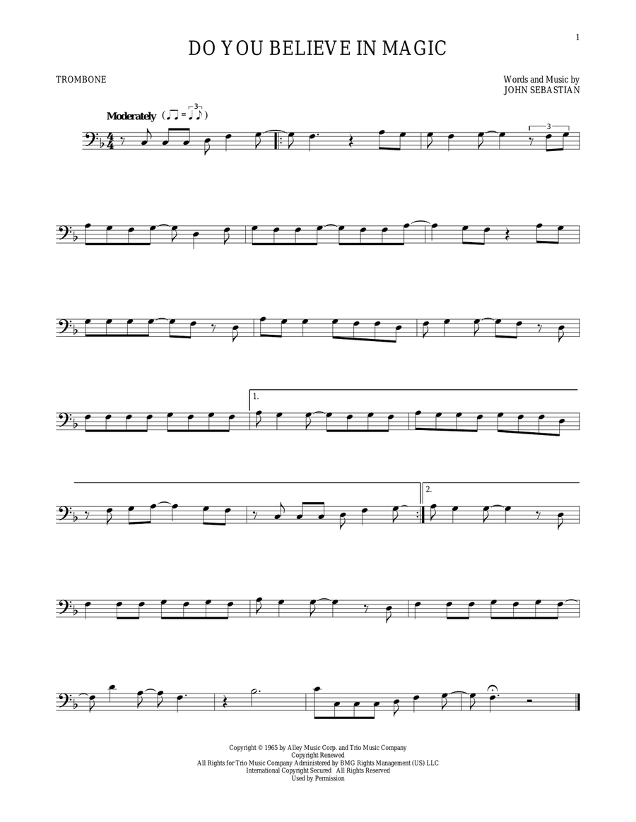 Do You Believe In Magic Trombone Solo scores gallery preview page 1