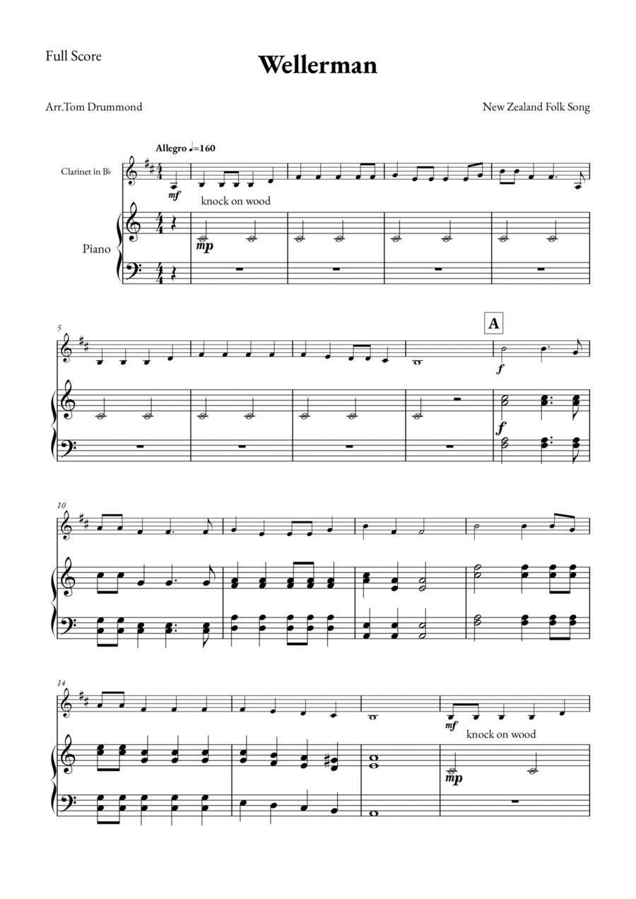 Wellerman B-Flat Clarinet scores gallery preview page 1