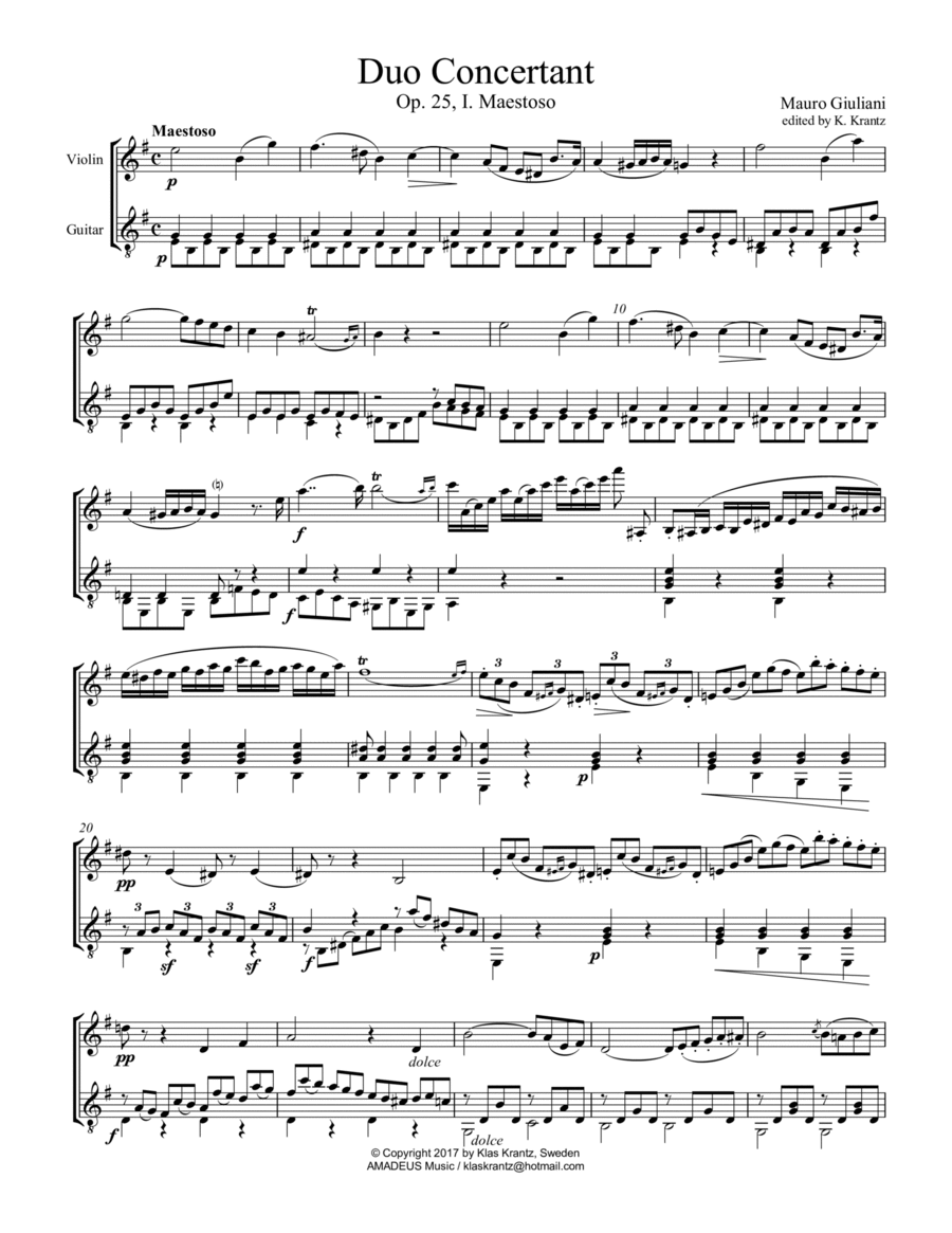 Duo Concertant, Op. 25, Maestoso (i) for violin and guitar String Duet scores gallery preview page 1