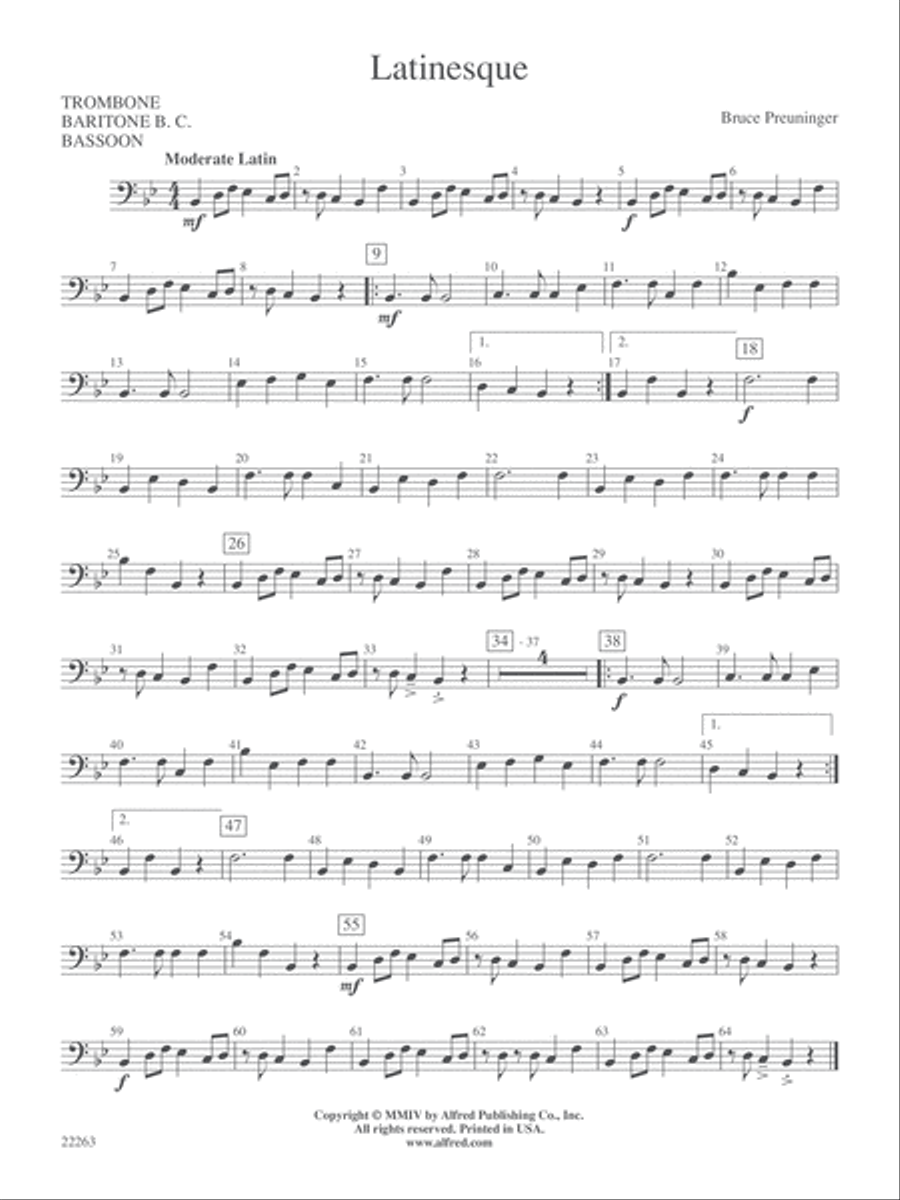 Latinesque: 1st Trombone Concert Band scores gallery preview page 1