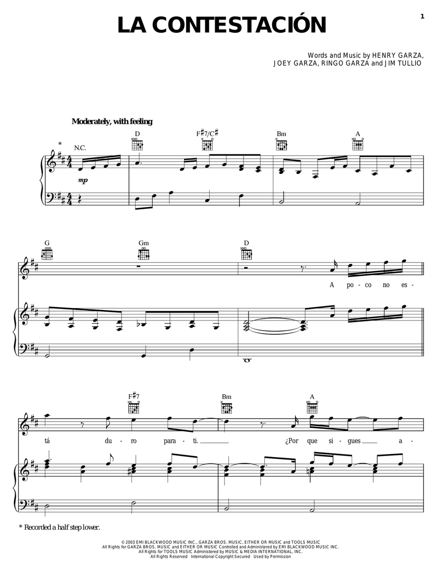 La Contestacion La Contestacion Piano, Vocal, Guitar scores gallery preview page 1