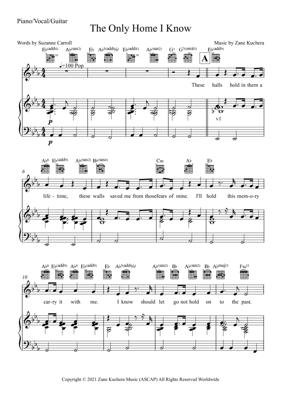 The Only Home I Know Piano, Vocal, Guitar scores gallery preview page 1