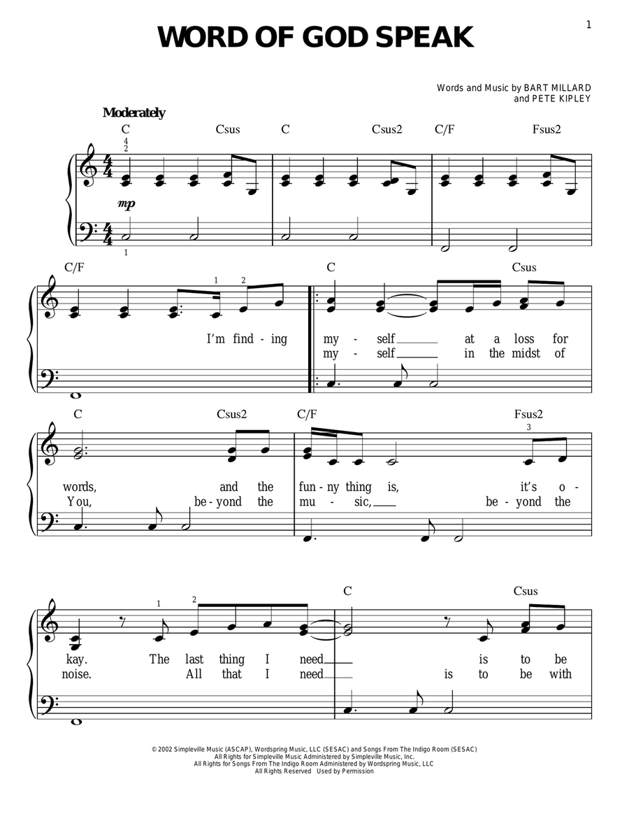 Word Of God Speak Word Of God Speak Easy Piano scores gallery preview page 1