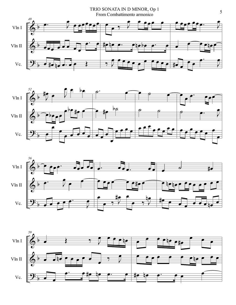 Albinoni -TRIO SONATA No. 1 in D minor op. 1 (From Combattimenti Armonici) String Trio scores gallery preview page 5