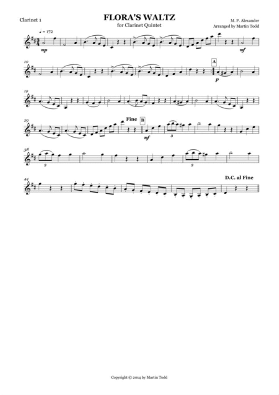 Flora's Waltz for Clarinet Quintet Clarinet Quintet scores gallery preview page 3