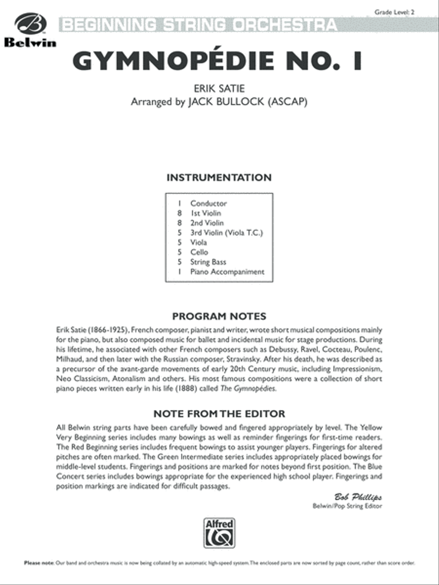 Gymnopedie No. 1: Score Gymnopedie No. 1: Score String Orchestra scores gallery preview page 1