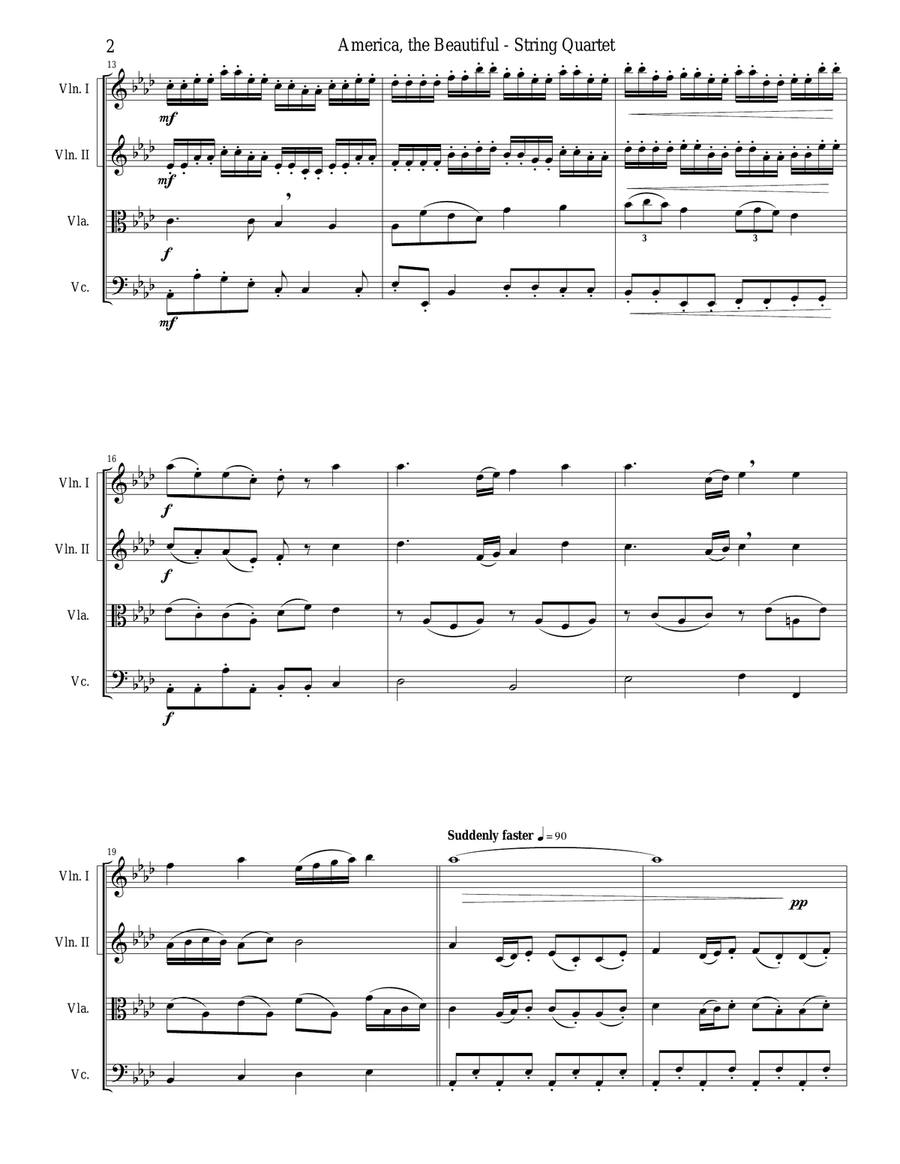 AMERICA, THE BEAUTIFUL (String Quartet/Score and Parts) String Quartet scores gallery preview page 2