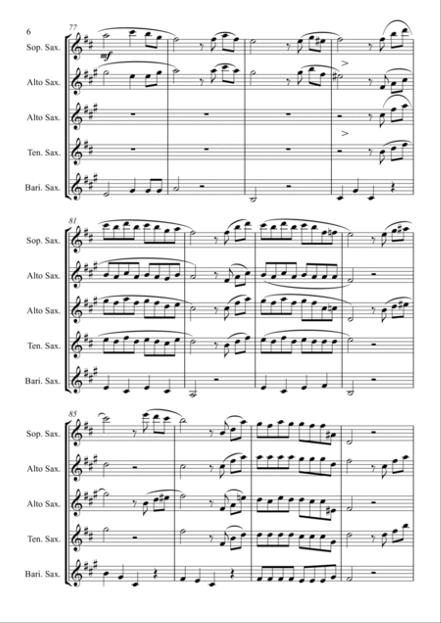 The Godfather Waltz Saxophone Quintet scores gallery preview page 6