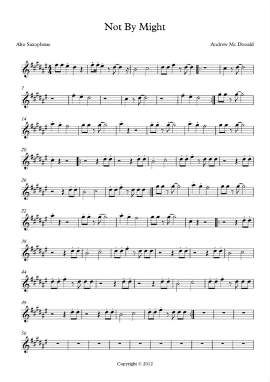 Not By Might Eb Alto Saxophone Score Alto Saxophone scores gallery preview page 1